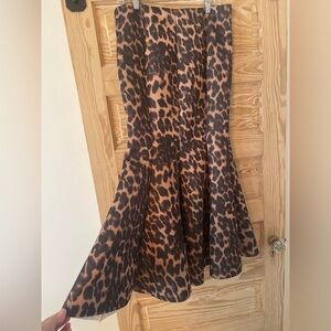 Leopard Print A-Line Midi Skirt - Brown/Black